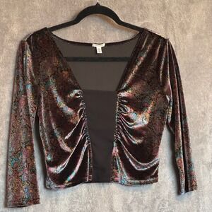 Ecote Urban Outfitters Women Velvet Paisley Mesh Panel Ruched Boho Crop Top L